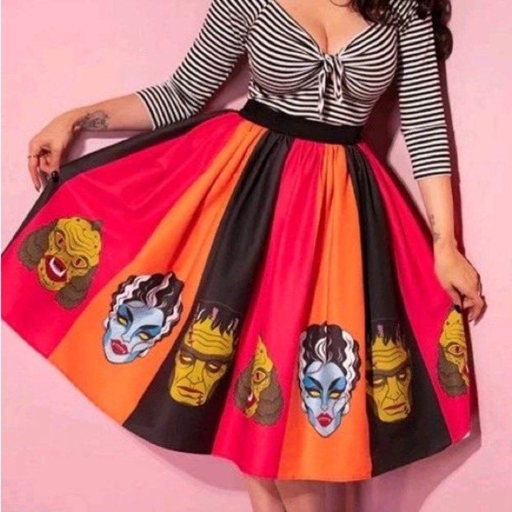 Vixen by Micheline Pitt Striped Ben Cooper Monster Mask Skirt XL - Picture 3 of 11